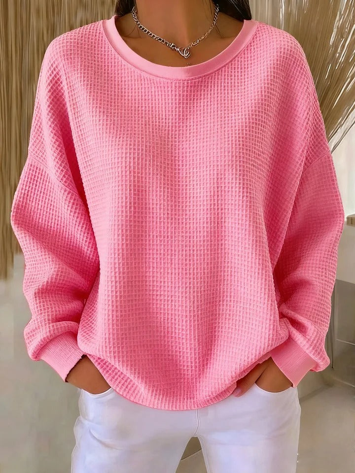 Women's textured waffle jumper with crew neck and long sleeves