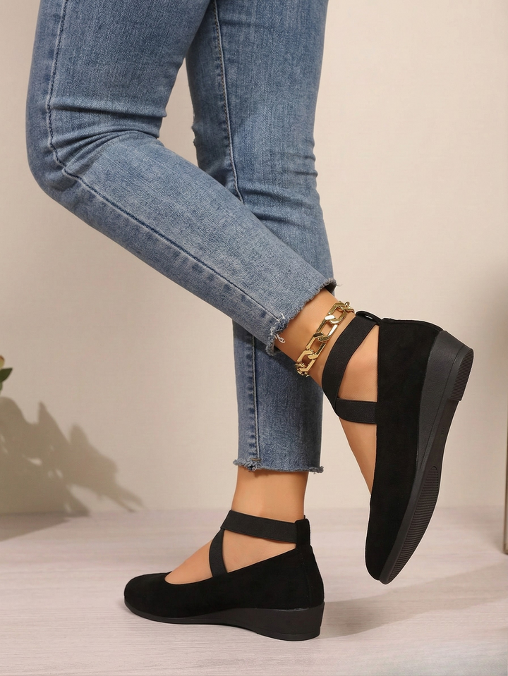 Women's Black Wedge Platform Mary Jane Shoes