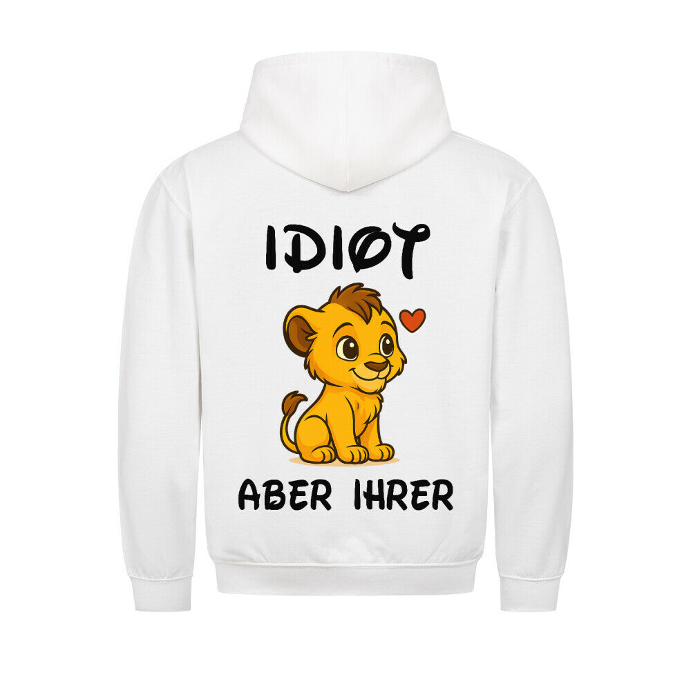 Unisex hoodie with illustrated lion graphic and text on the back