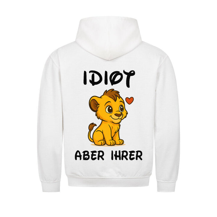 Unisex hoodie with illustrated lion graphic and text on the back