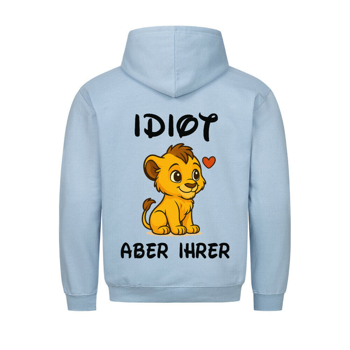 Unisex hoodie with illustrated lion graphic and text on the back