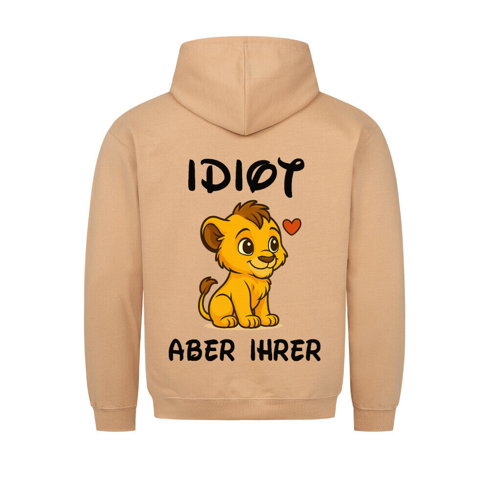 Unisex hoodie with illustrated lion graphic and text on the back