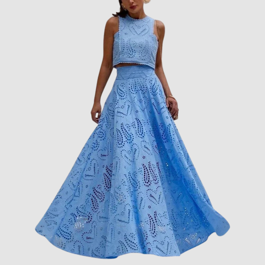 Women's Two-Piece Set — Crop Top & Eyelet Maxi Skirt, Summer