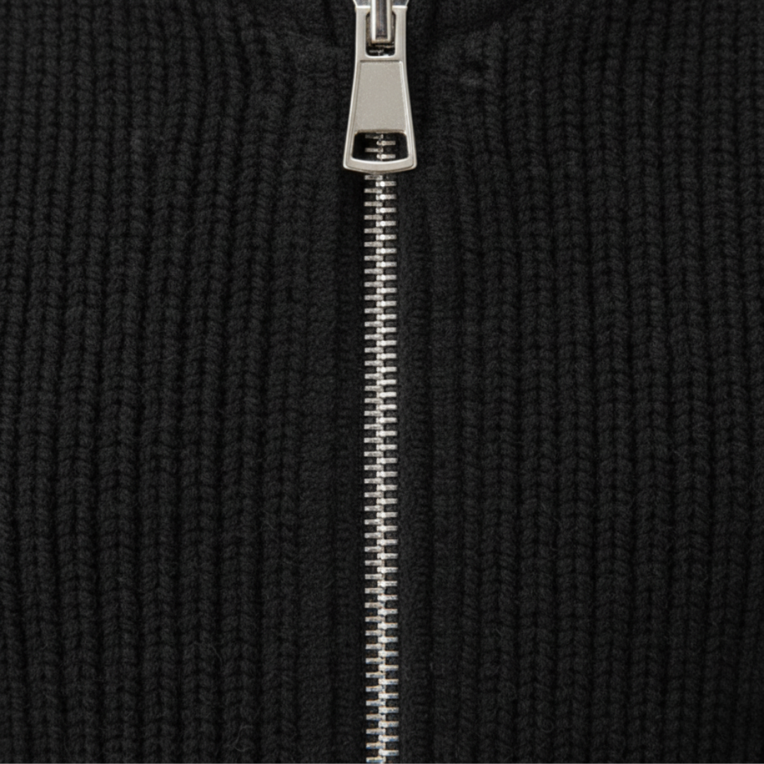 Men's ribbed cardigan with stand collar and full front zip