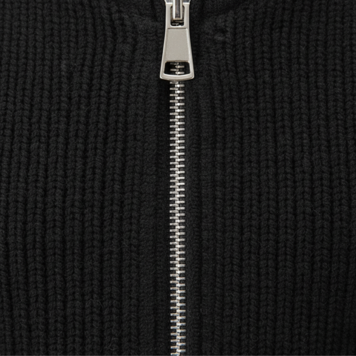 Men's ribbed cardigan with stand collar and full front zip