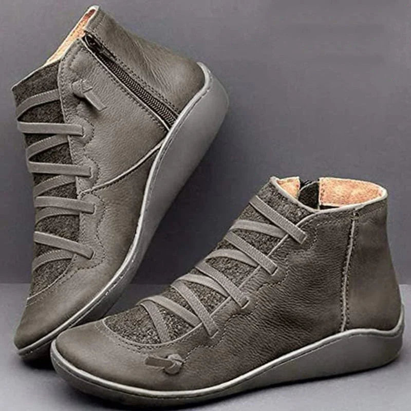 Women's lace-up ankle boots with side zipper and wedge sole