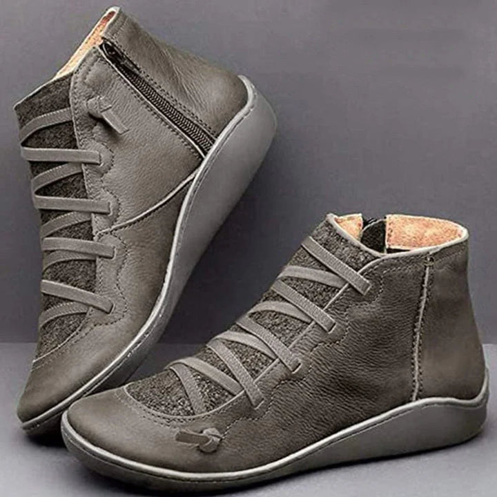 Women's lace-up ankle boots with side zipper and wedge sole