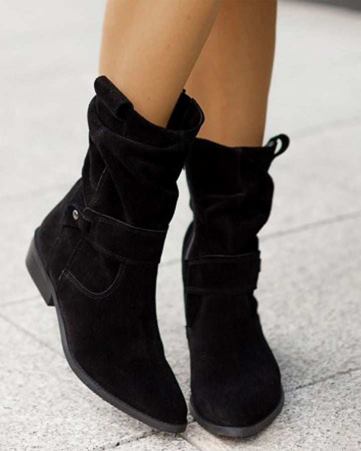 Women's ankle boots with wrap straps and low heels