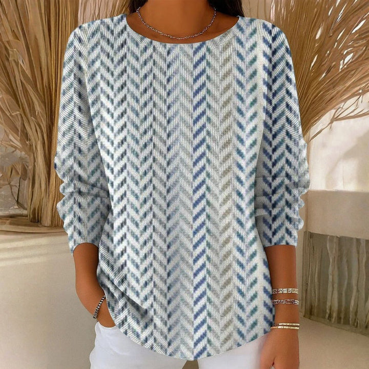 Women's Long-Sleeve Cotton Blend Tee — Round Neck Printed Top