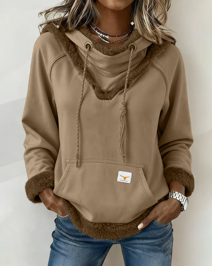 Women's hooded sweatshirt with plush trim, drawstrings and kangaroo pocket