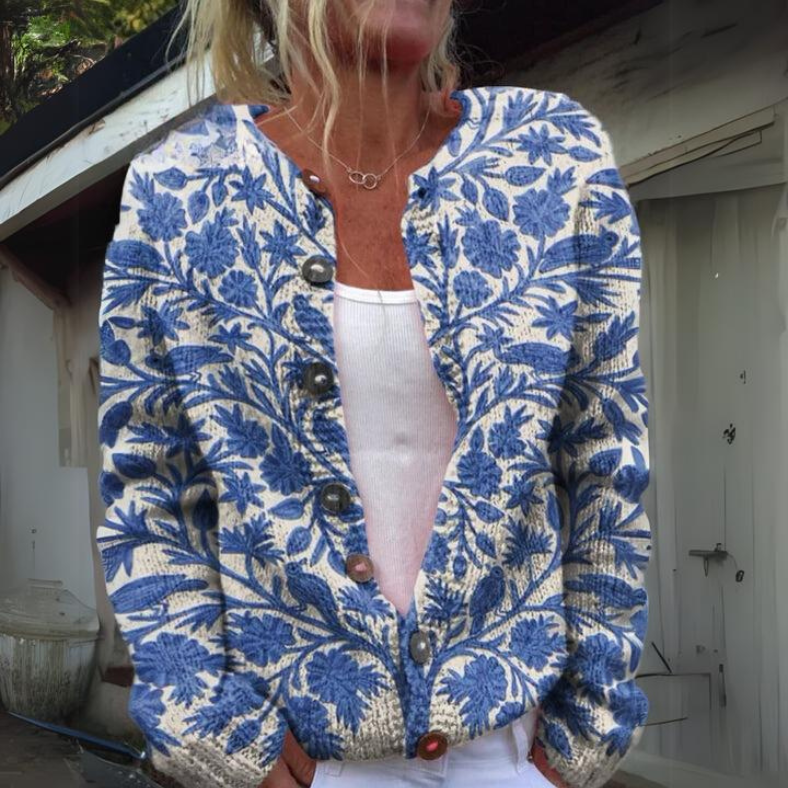 Women's floral cardigan with long sleeves and button front