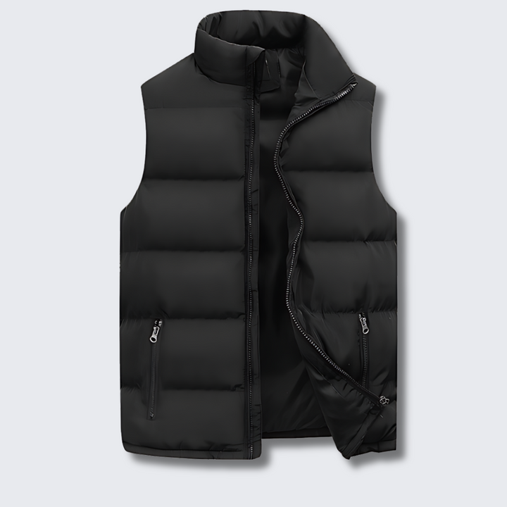 Men's quilted sleeveless puffer gilet with mock neck and zipped pockets