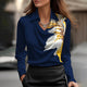 Women's V-Neck Short-Sleeve Blouse - Satin Sheen, Floral Print, Relaxed Fit