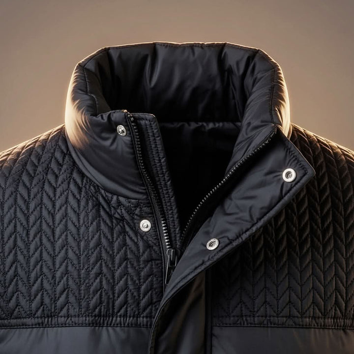 Men's quilted puffer jacket with high collar and flap pockets