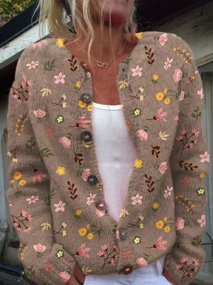Women's floral cardigan with long sleeves and button front