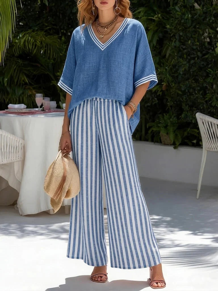 Women's two-piece striped linen set