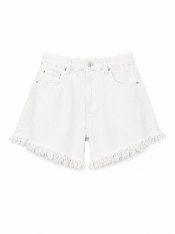 Women's white mid-rise summer shorts