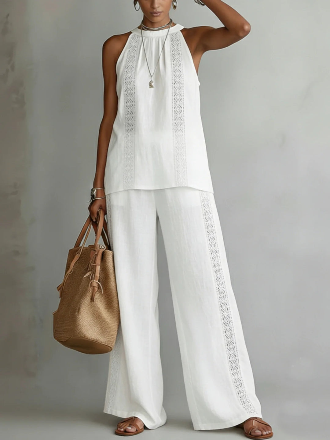 Women's two-piece halter-neck linen set