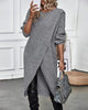 Women's knitted sweater dress with round neck, long sleeves and asymmetric hem