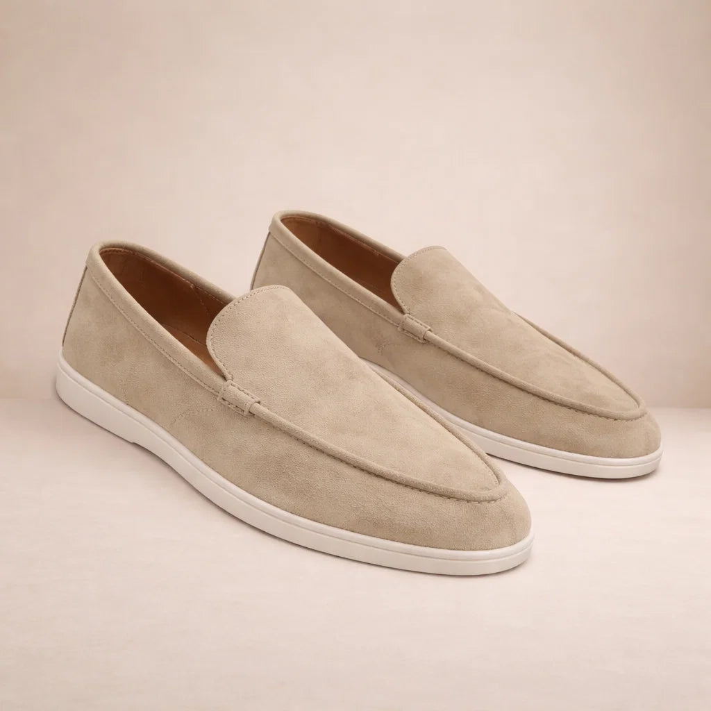 Men's casual moc toe loafers with white flat soles