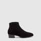 Women's black ankle boot with almond toe and low block heel