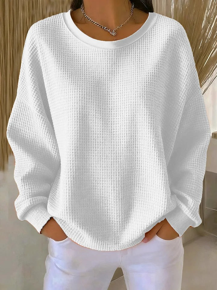 Women's textured waffle jumper with crew neck and long sleeves