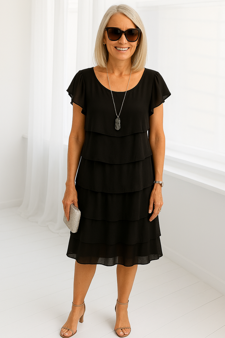 Karen | Women’s Short Sleeve Layered Midi Dress - Image 2