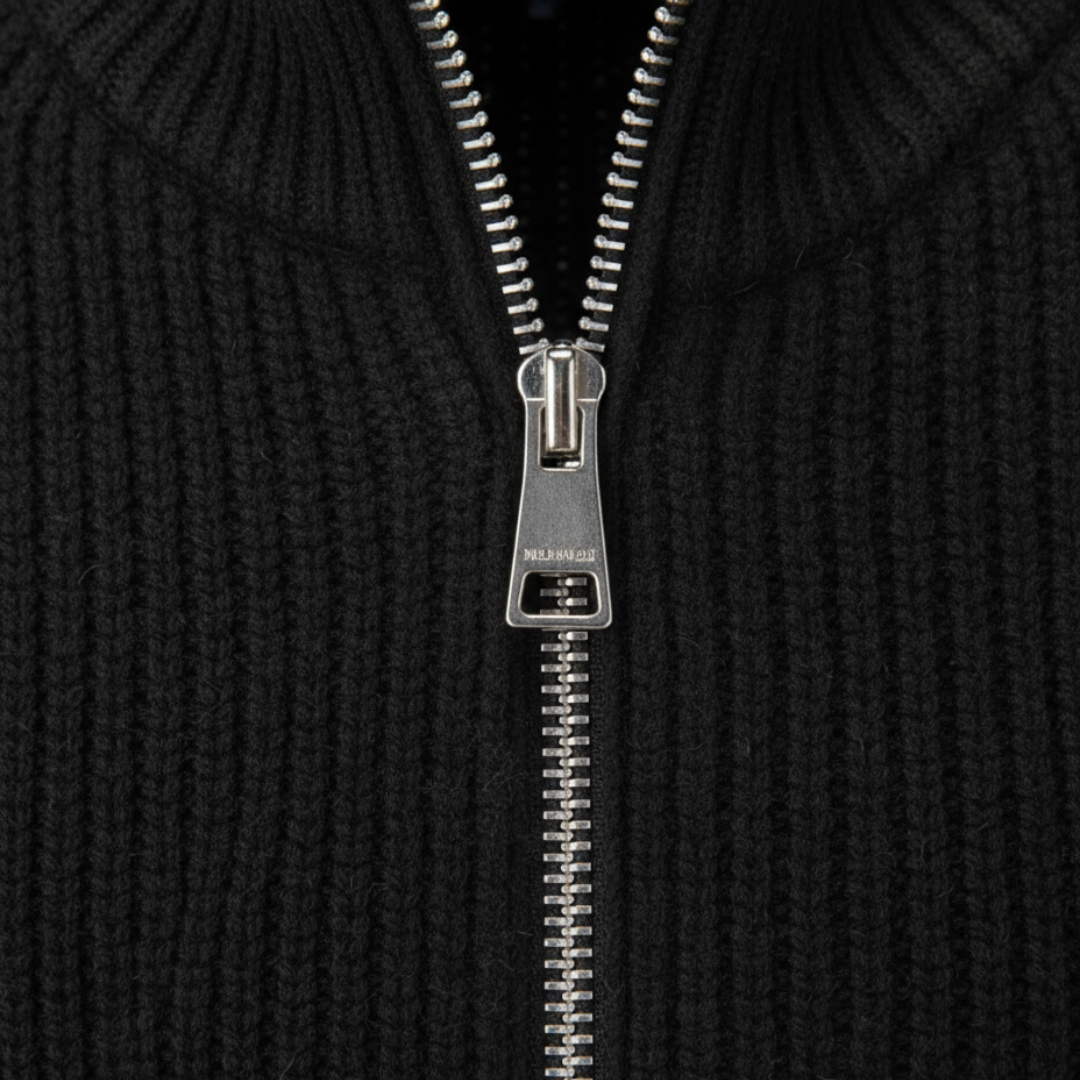 Men's ribbed cardigan with stand collar and full front zip