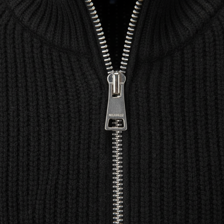 Men's ribbed cardigan with stand collar and full front zip