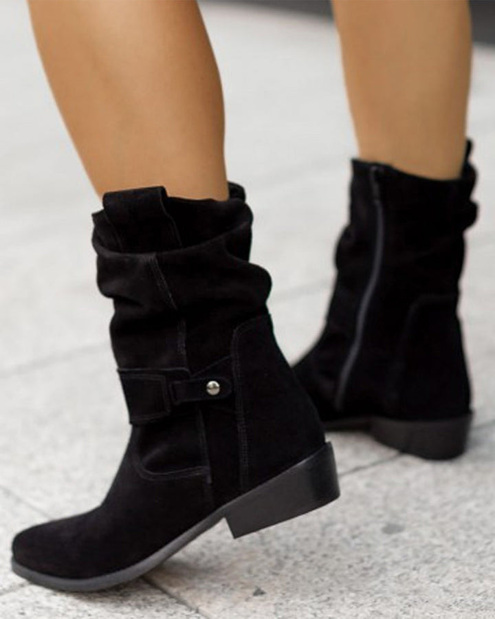 Women's ankle boots with wrap straps and low heels