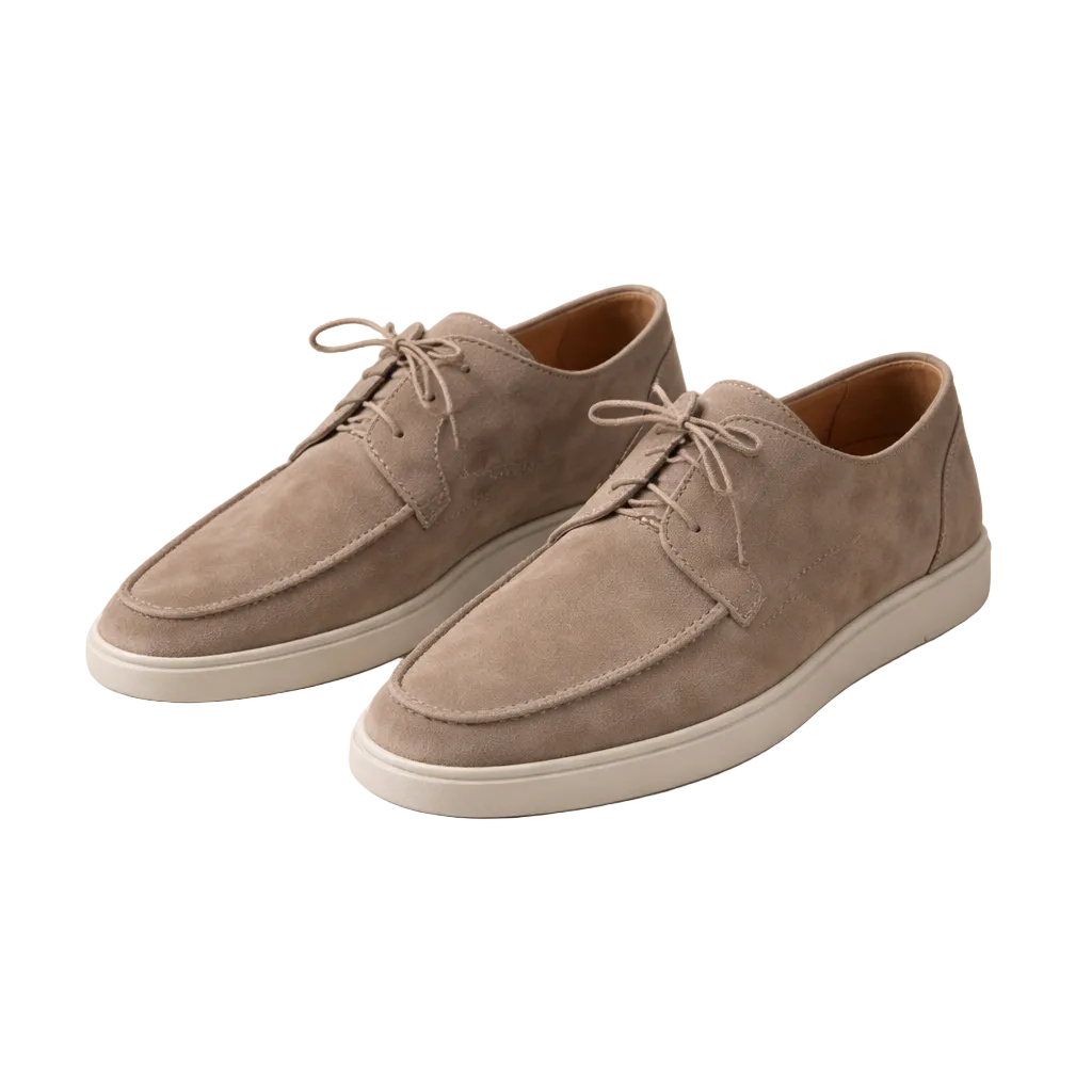 Men's lace-up loafers with moc toe stitching and low contrasting soles