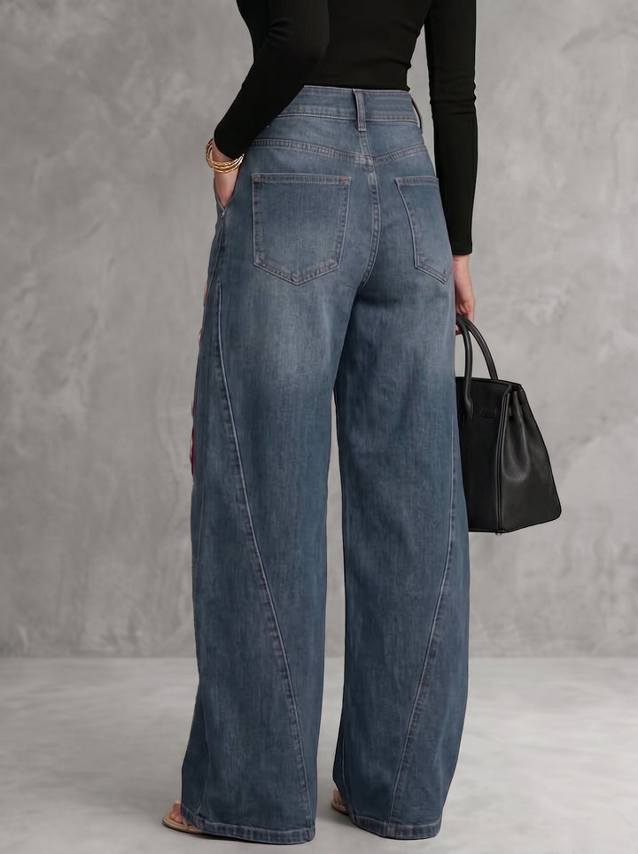 Women's floral-print high-waist wide-leg trousers