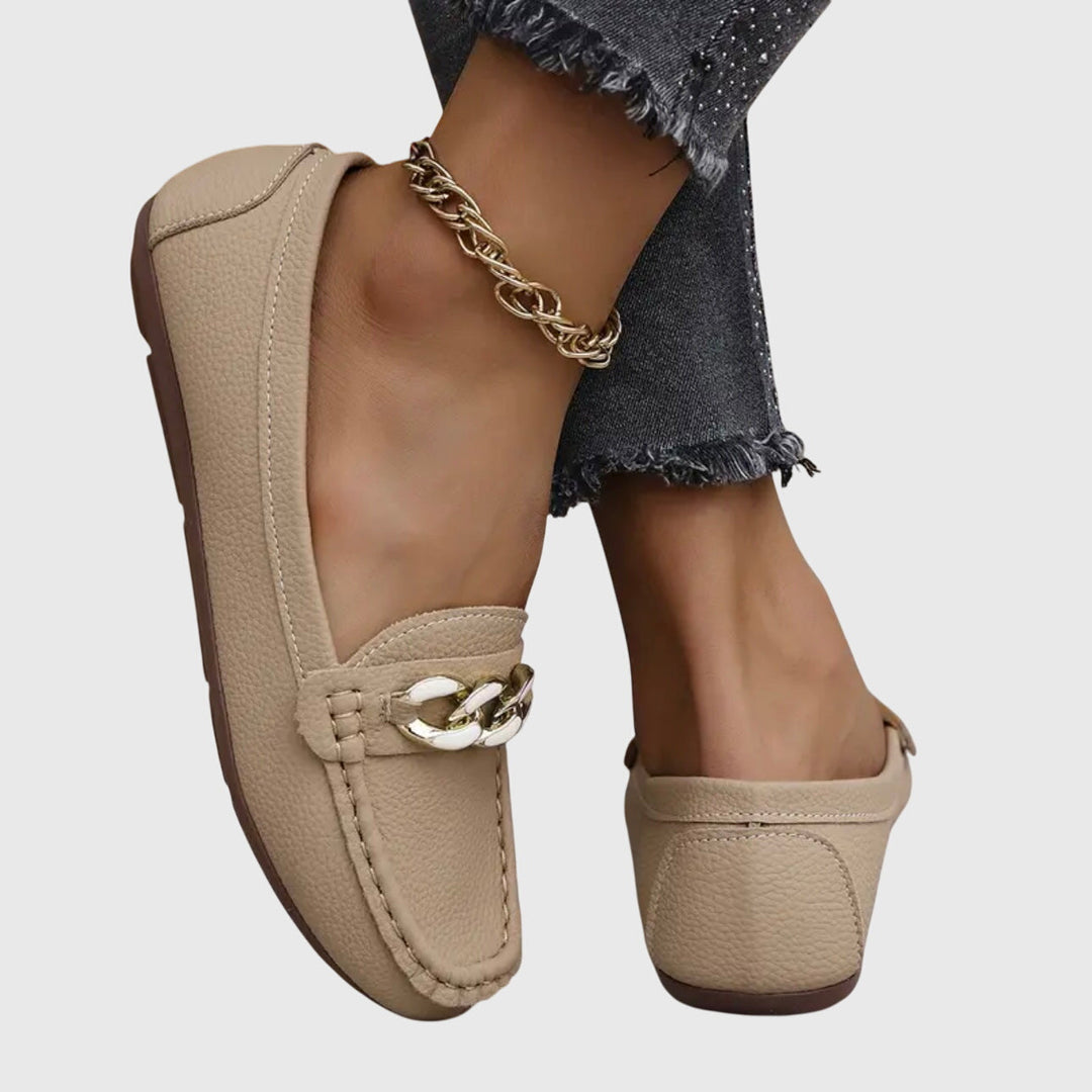Harlow | Women's Casual Slip-On Flat Loafers with Gold Chain Detail