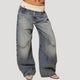 Women's light blue low-rise baggy jeans with curved seam panels
