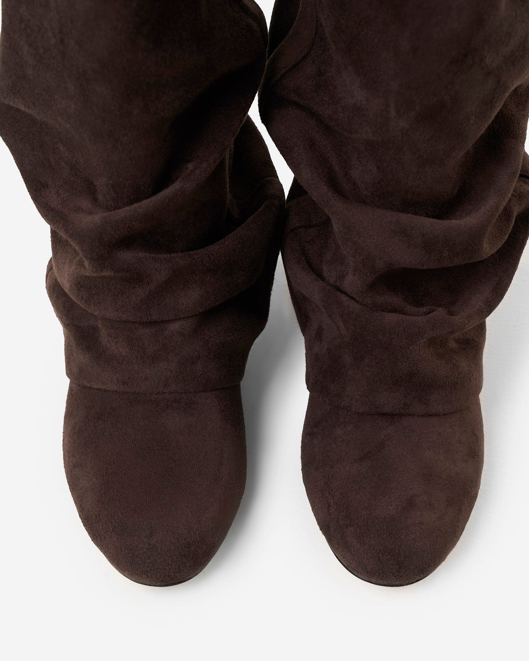 Women's dark brown slouch boots with pointed toes and low heels