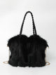 Women's faux fur shoulder bag with braided handles and chain strap
