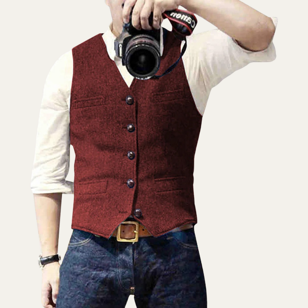 Men's button-up V-neck waistcoat with front pockets