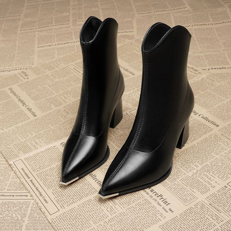 Women's pointed toe ankle boots with block heels