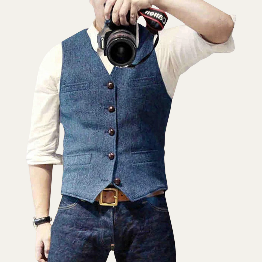 Men's button-up V-neck waistcoat with front pockets