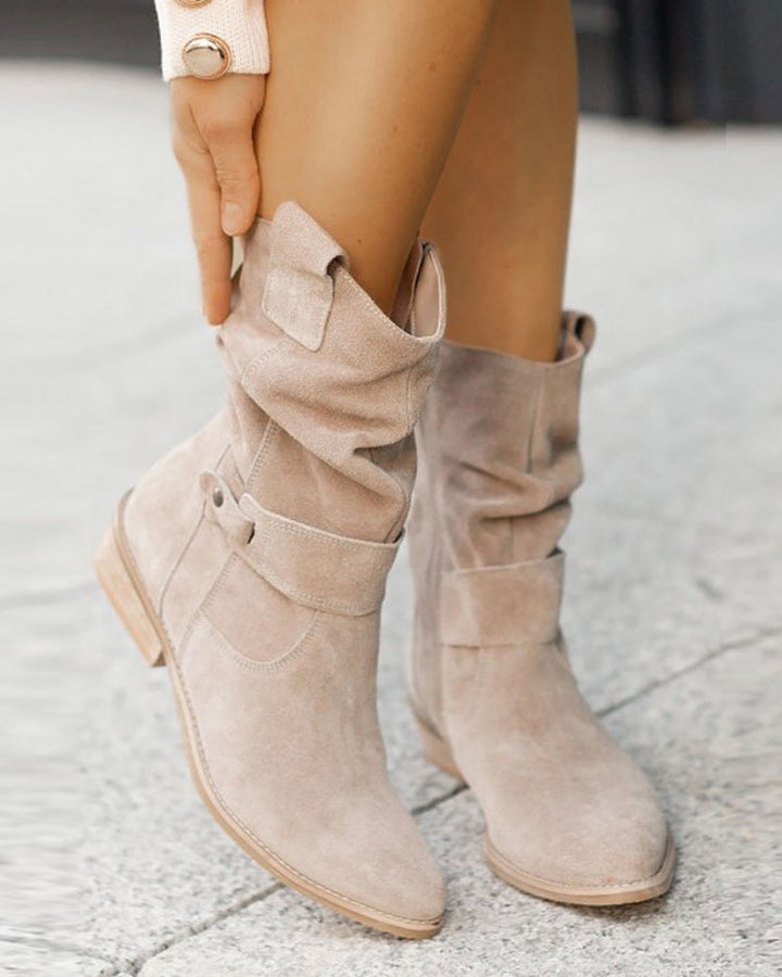 Women's ankle boots with wrap straps and low heels