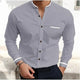 Men's long sleeve grandad collar shirt with chest pocket