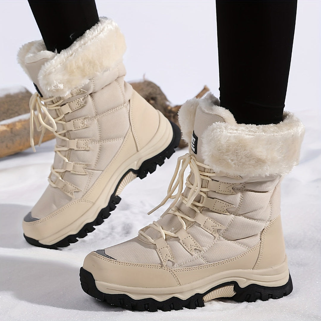 Women's lace-up winter boots with faux-fur cuffs and lug soles