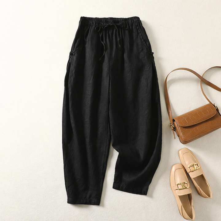 Women's relaxed-fit linen-blend drawstring trousers