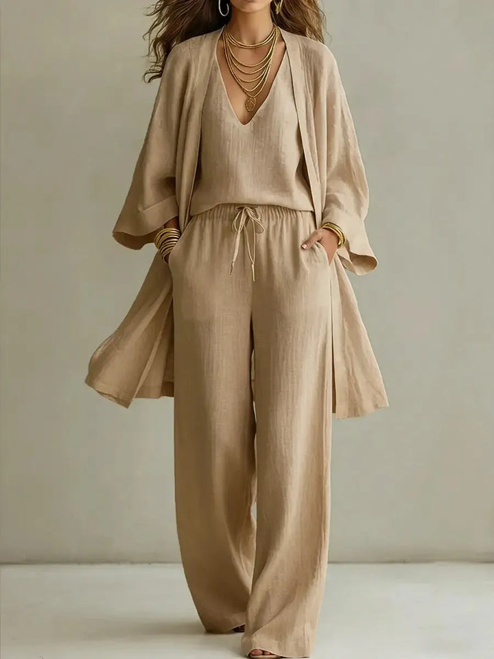 Women's three-piece relaxed cotton co-ord set