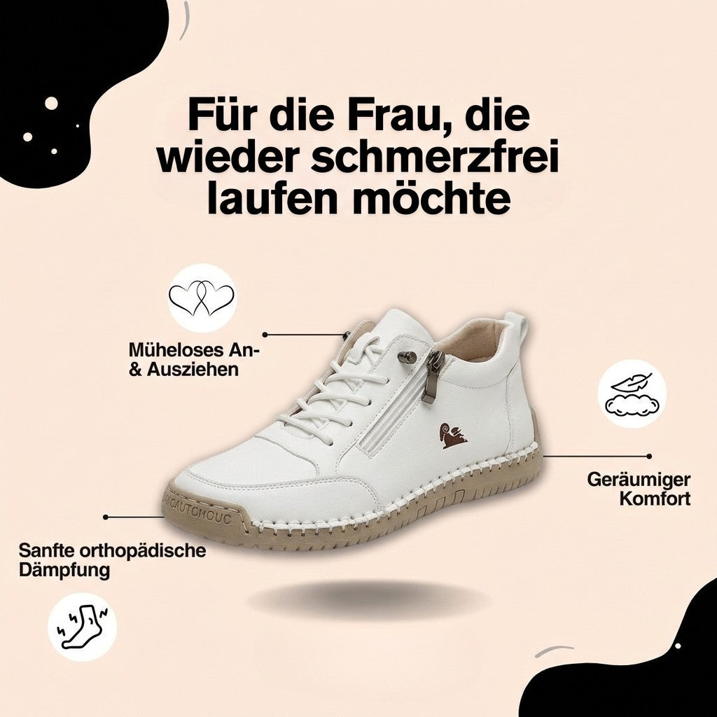 Women's White Lace-Up Sneaker, Ankle Height Zip
