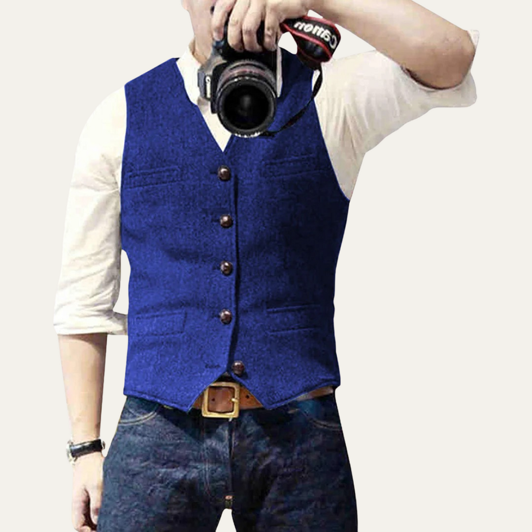 Men's button-up V-neck waistcoat with front pockets