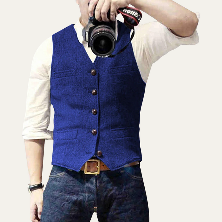 Men's button-up V-neck waistcoat with front pockets