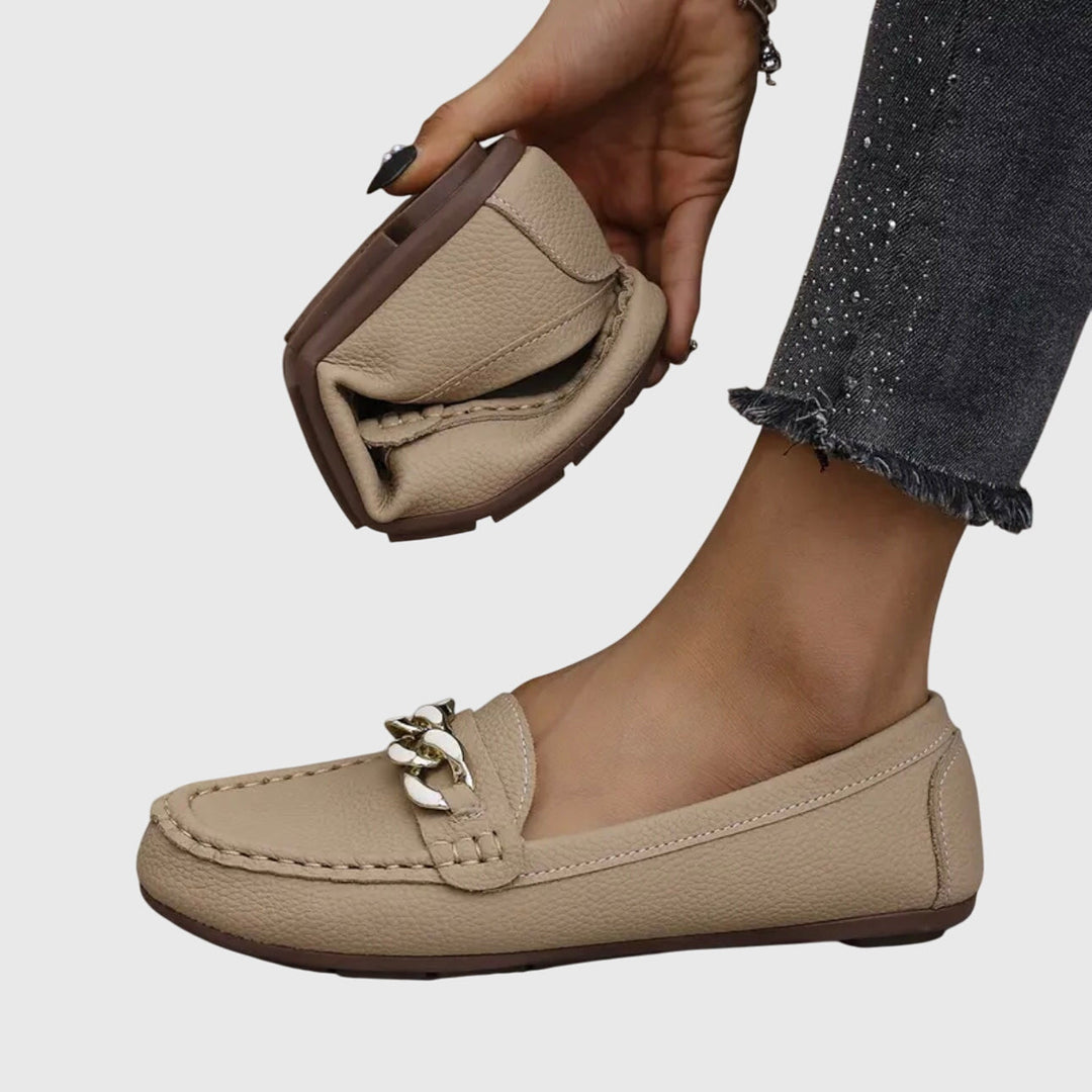 Harlow | Women's Casual Slip-On Flat Loafers with Gold Chain Detail