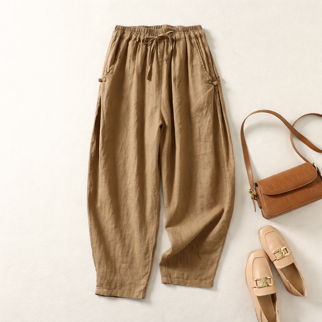 Women's relaxed-fit linen-blend drawstring trousers