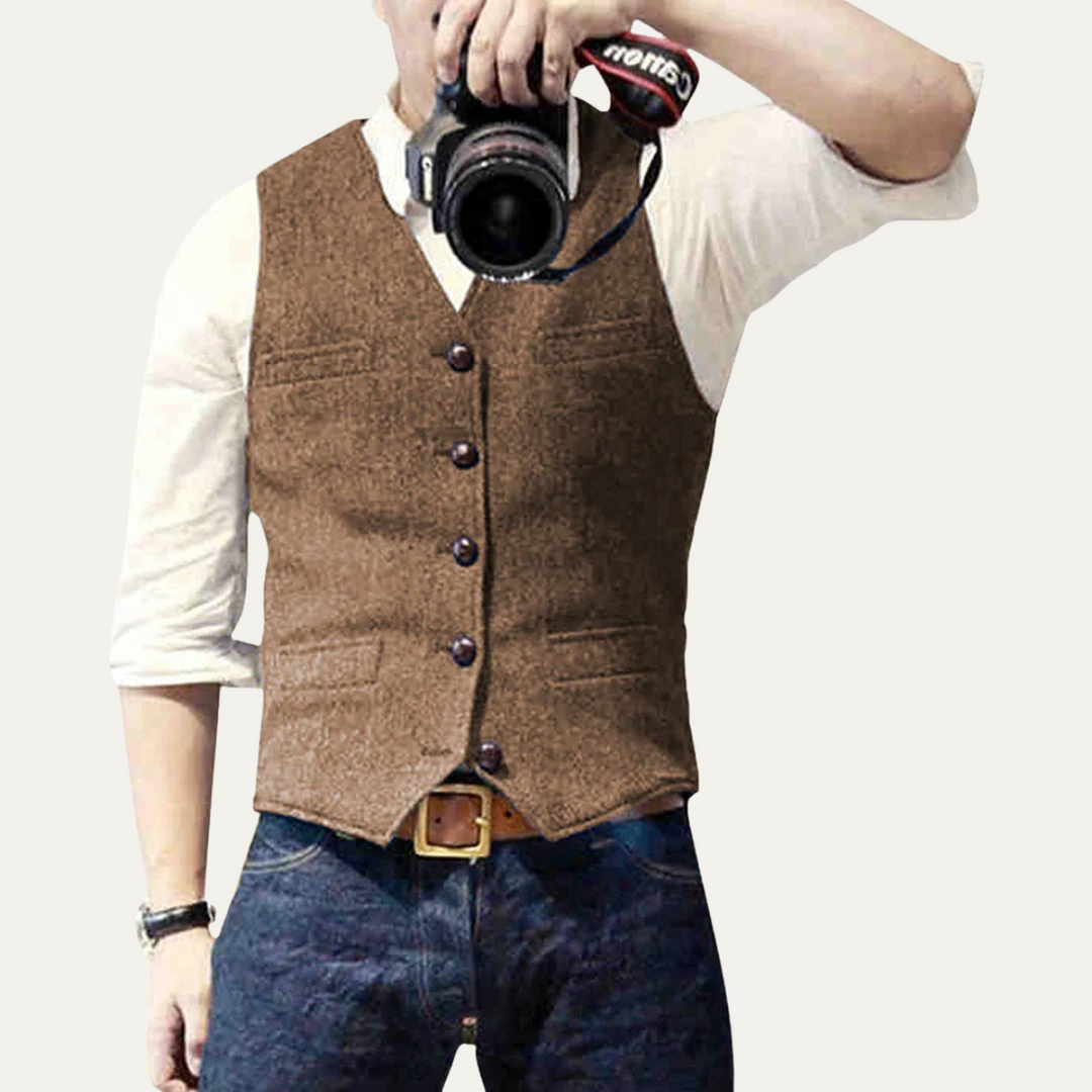 Men's button-up V-neck waistcoat with front pockets